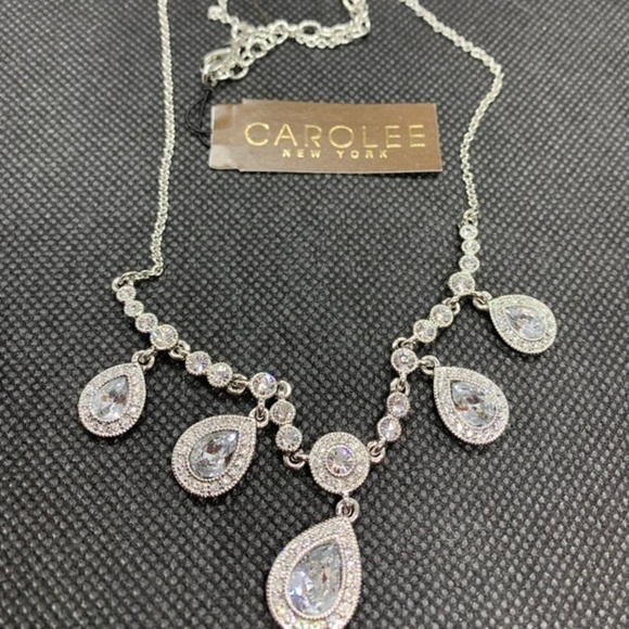 Carolee Silver-Tone Crystal Pear Drop Necklace - Picture 1 of 5